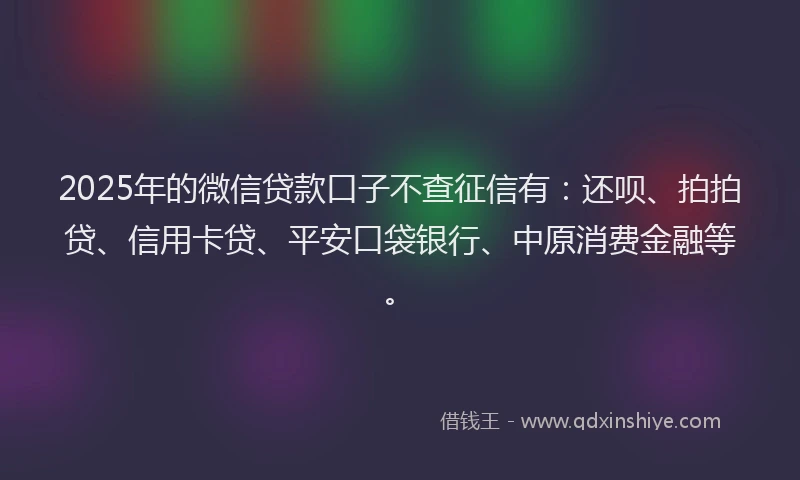 2025年的微信贷款口子不查征信有：还呗、拍拍贷、信用卡贷、平安口袋银行、中原消费金融等。