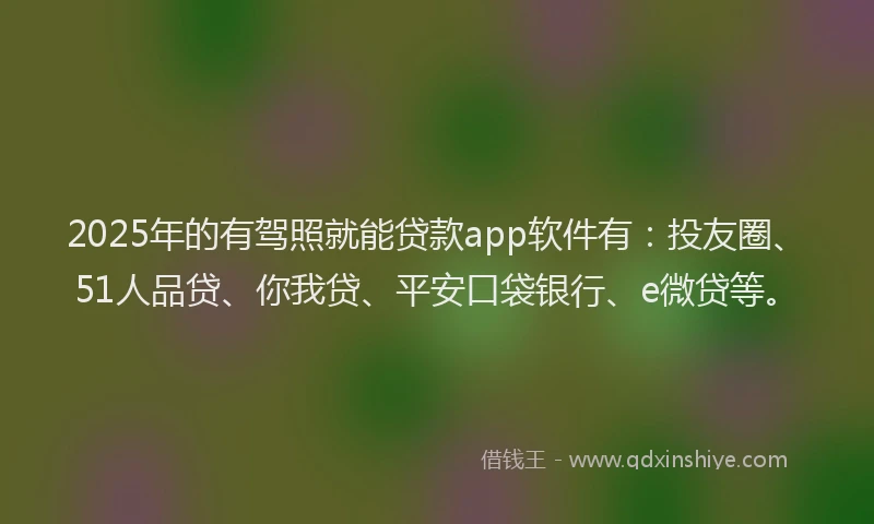 2025年的有驾照就能贷款app软件有：投友圈、51人品贷、你我贷、平安口袋银行、e微贷等。