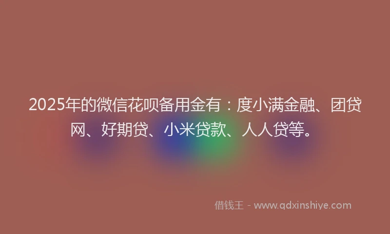 2025年的微信花呗备用金有：度小满金融、团贷网、好期贷、小米贷款、人人贷等。