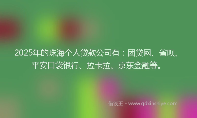 2025年的珠海个人贷款公司有：团贷网、省呗、平安口袋银行、拉卡拉、京东金融等。