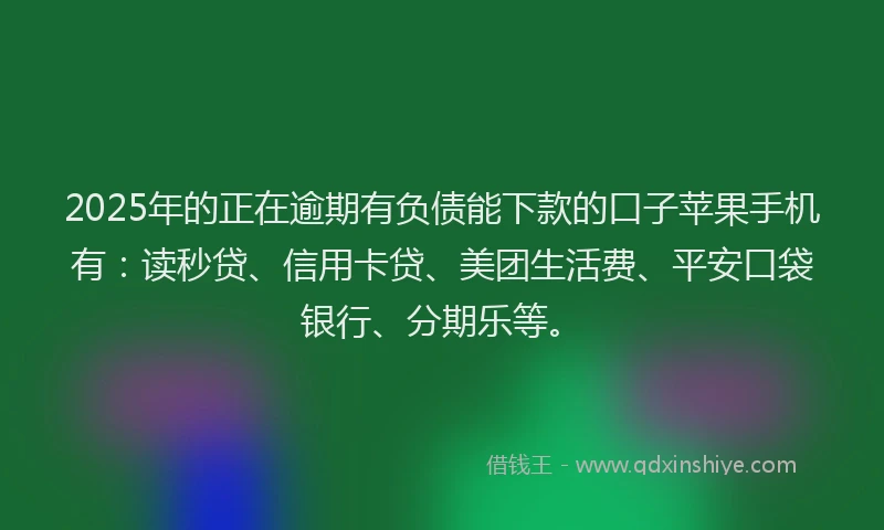 2025年的正在逾期有负债能下款的口子苹果手机有：读秒贷、信用卡贷、美团生活费、平安口袋银行、分期乐等。