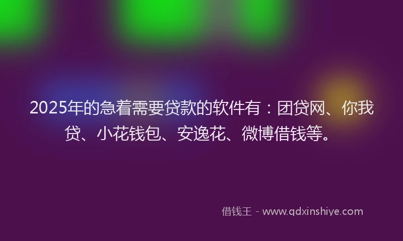 2025年的急着需要贷款的软件有：团贷网、你我贷、小花钱包、安逸花、微博借钱等。