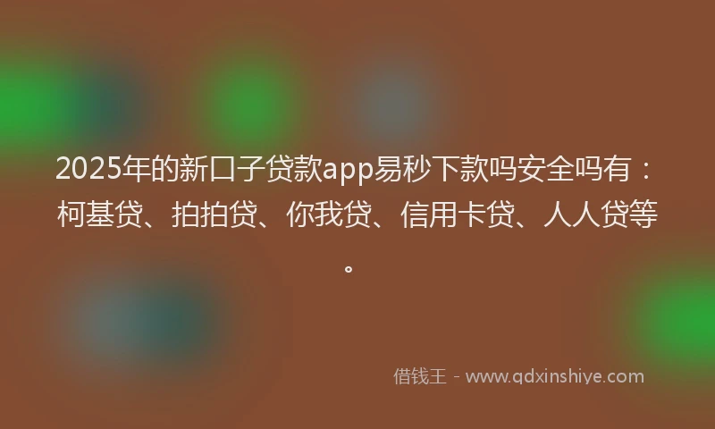 2025年的新口子贷款app易秒下款吗安全吗有：柯基贷、拍拍贷、你我贷、信用卡贷、人人贷等。
