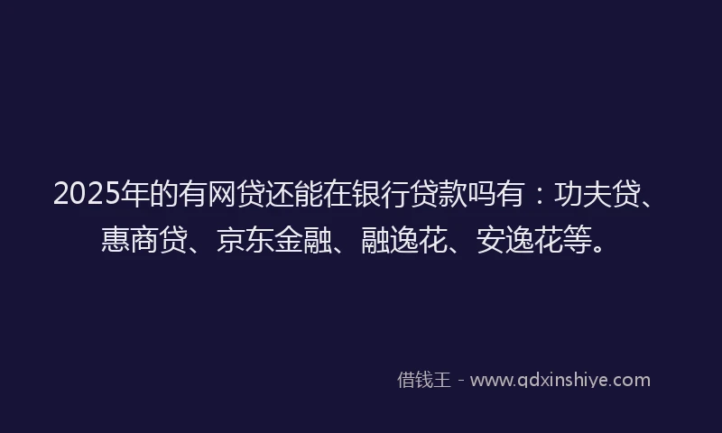 2025年的有网贷还能在银行贷款吗有：功夫贷、惠商贷、京东金融、融逸花、安逸花等。