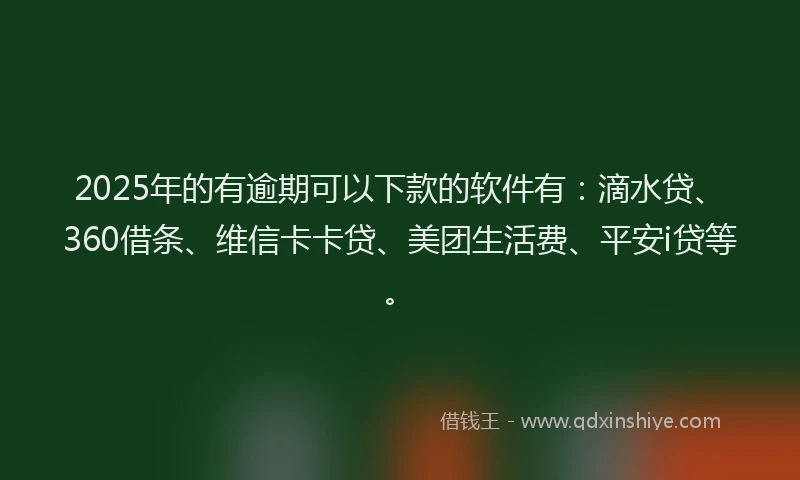 2025年的有逾期可以下款的软件有：滴水贷、360借条、维信卡卡贷、美团生活费、平安i贷等。