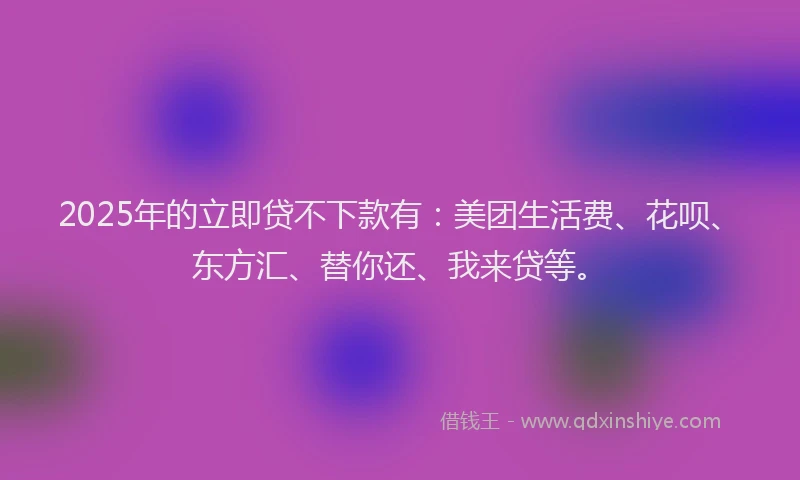 2025年的立即贷不下款有：美团生活费、花呗、东方汇、替你还、我来贷等。