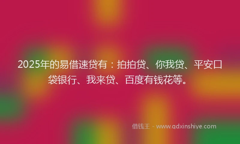 2025年的易借速贷有：拍拍贷、你我贷、平安口袋银行、我来贷、百度有钱花等。
