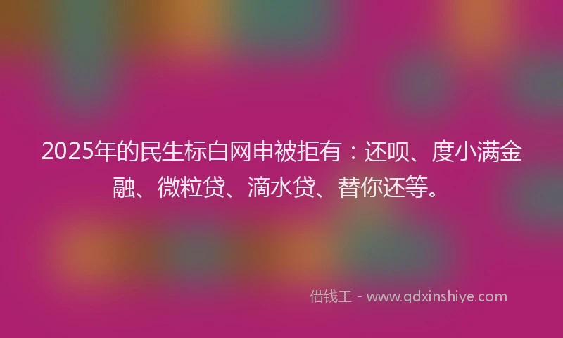 2025年的民生标白网申被拒有：还呗、度小满金融、微粒贷、滴水贷、替你还等。