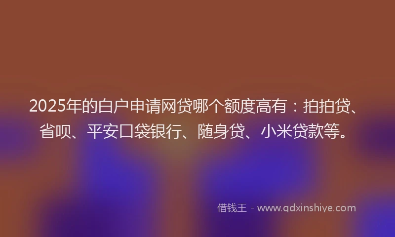 2025年的白户申请网贷哪个额度高有：拍拍贷、省呗、平安口袋银行、随身贷、小米贷款等。