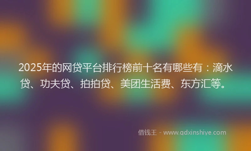 2025年的网贷平台排行榜前十名有哪些有：滴水贷、功夫贷、拍拍贷、美团生活费、东方汇等。