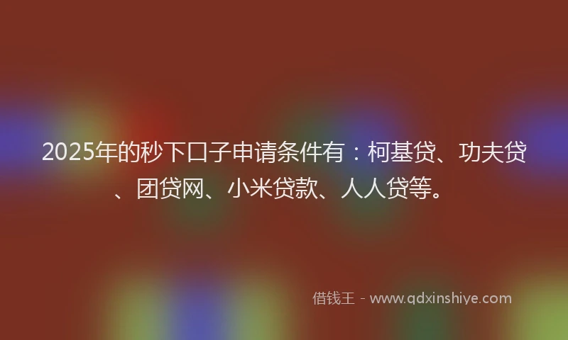 2025年的秒下口子申请条件有：柯基贷、功夫贷、团贷网、小米贷款、人人贷等。