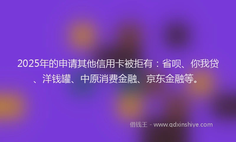 2025年的申请其他信用卡被拒有：省呗、你我贷、洋钱罐、中原消费金融、京东金融等。