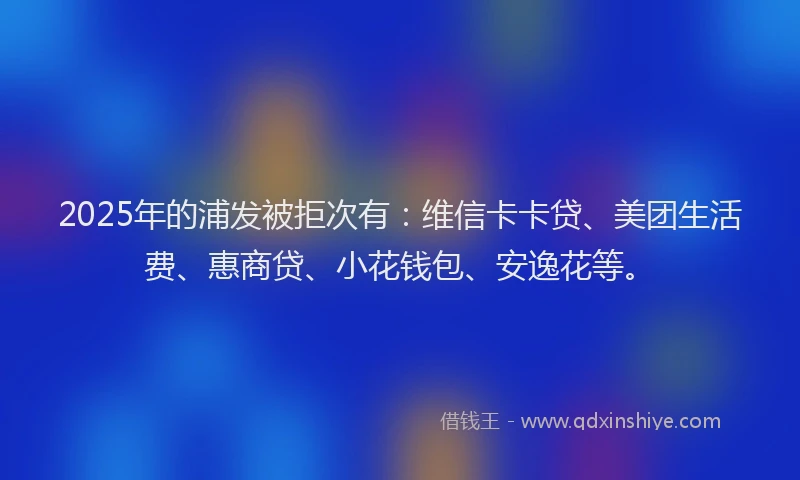 2025年的浦发被拒次有：维信卡卡贷、美团生活费、惠商贷、小花钱包、安逸花等。
