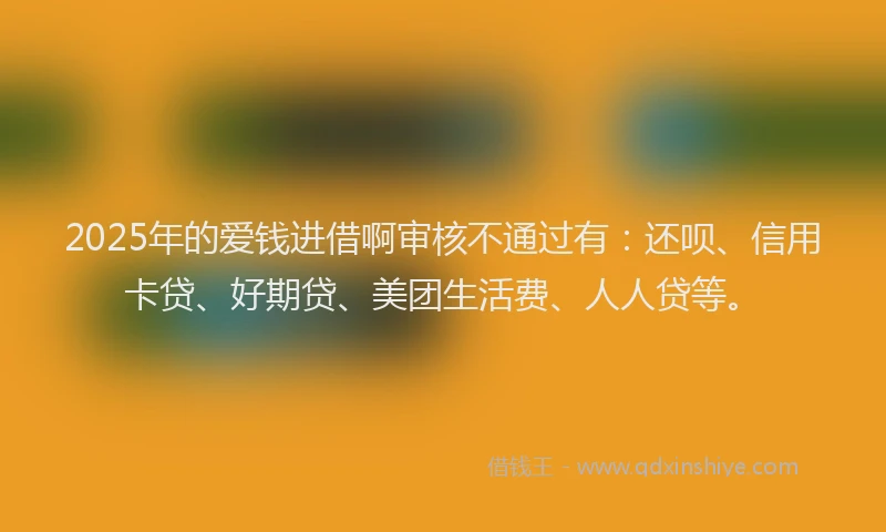 2025年的爱钱进借啊审核不通过有：还呗、信用卡贷、好期贷、美团生活费、人人贷等。