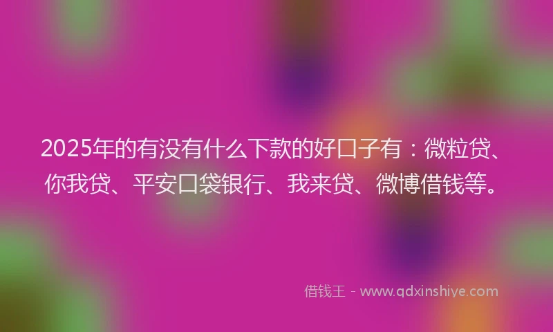 2025年的有没有什么下款的好口子有：微粒贷、你我贷、平安口袋银行、我来贷、微博借钱等。