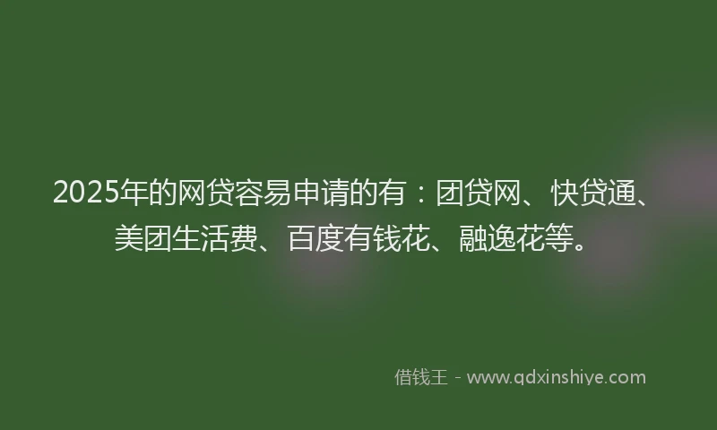 2025年的网贷容易申请的有：团贷网、快贷通、美团生活费、百度有钱花、融逸花等。