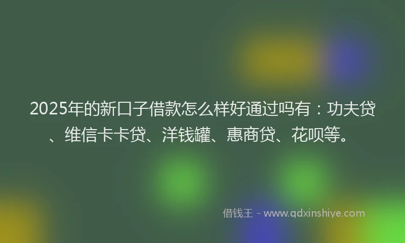 2025年的新口子借款怎么样好通过吗有：功夫贷、维信卡卡贷、洋钱罐、惠商贷、花呗等。