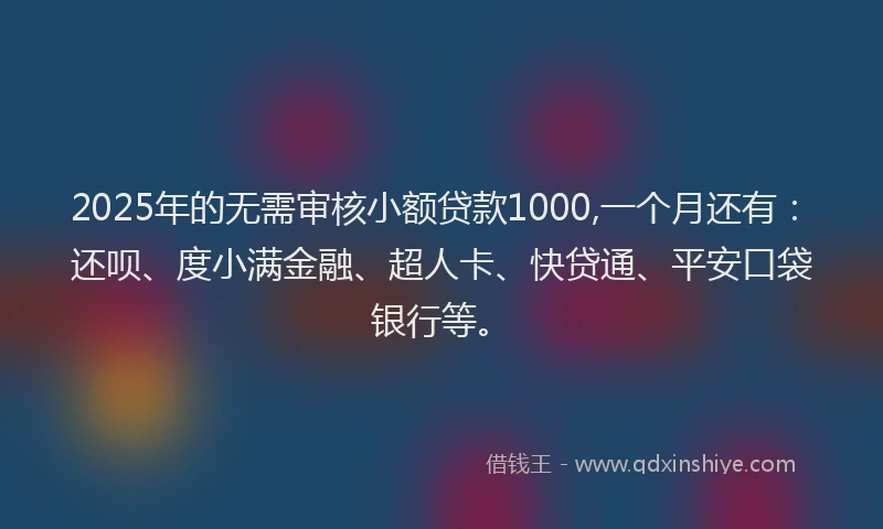 2025年的无需审核小额贷款1000,一个月还有：还呗、度小满金融、超人卡、快贷通、平安口袋银行等。