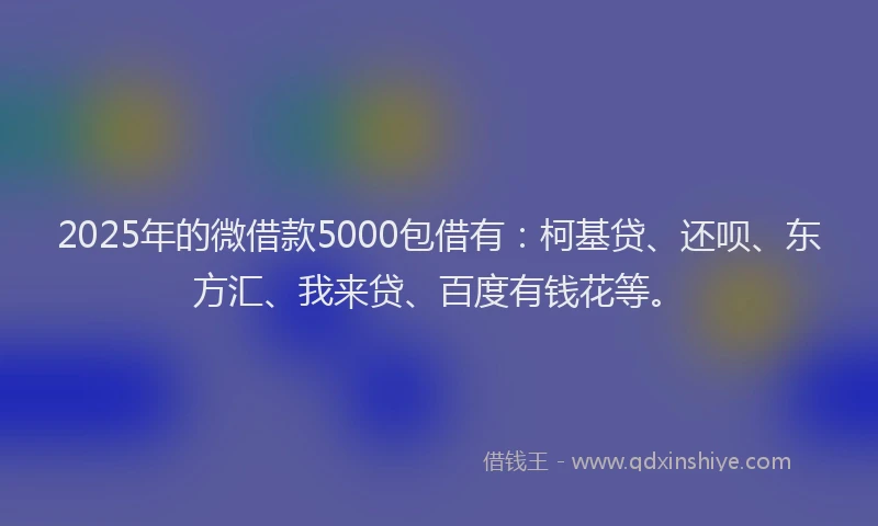 2025年的微借款5000包借有：柯基贷、还呗、东方汇、我来贷、百度有钱花等。