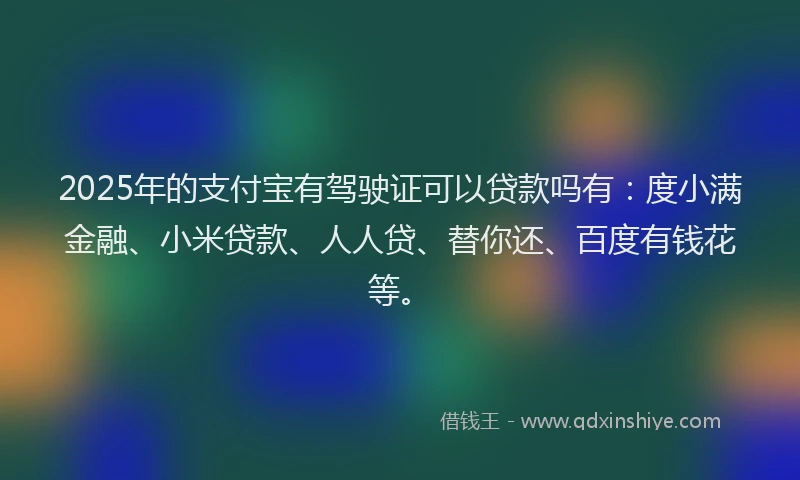2025年的支付宝有驾驶证可以贷款吗有：度小满金融、小米贷款、人人贷、替你还、百度有钱花等。