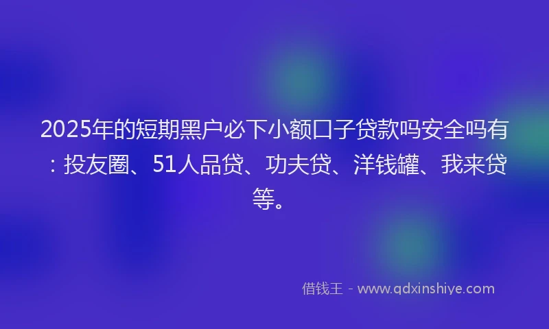 2025年的短期黑户必下小额口子贷款吗安全吗有：投友圈、51人品贷、功夫贷、洋钱罐、我来贷等。