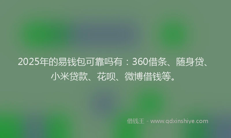 2025年的易钱包可靠吗有：360借条、随身贷、小米贷款、花呗、微博借钱等。