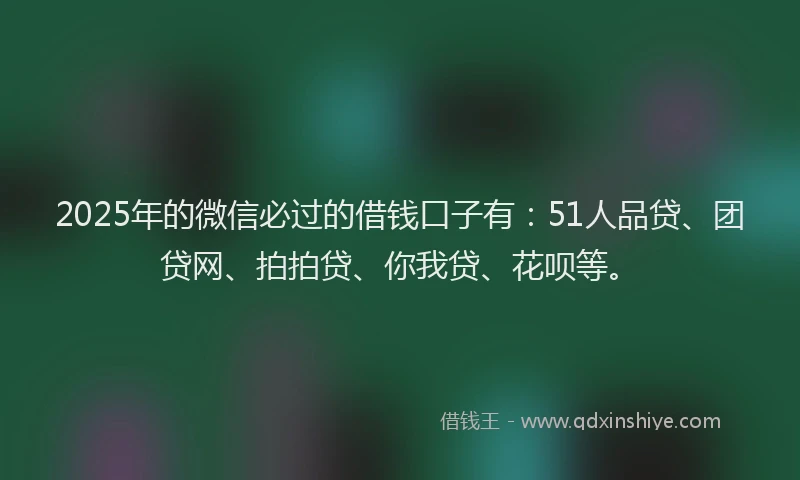 2025年的微信必过的借钱口子有：51人品贷、团贷网、拍拍贷、你我贷、花呗等。