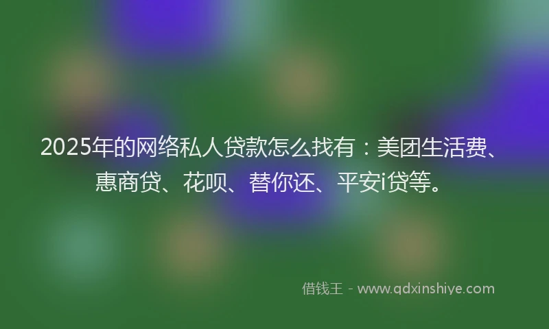 2025年的网络私人贷款怎么找有：美团生活费、惠商贷、花呗、替你还、平安i贷等。