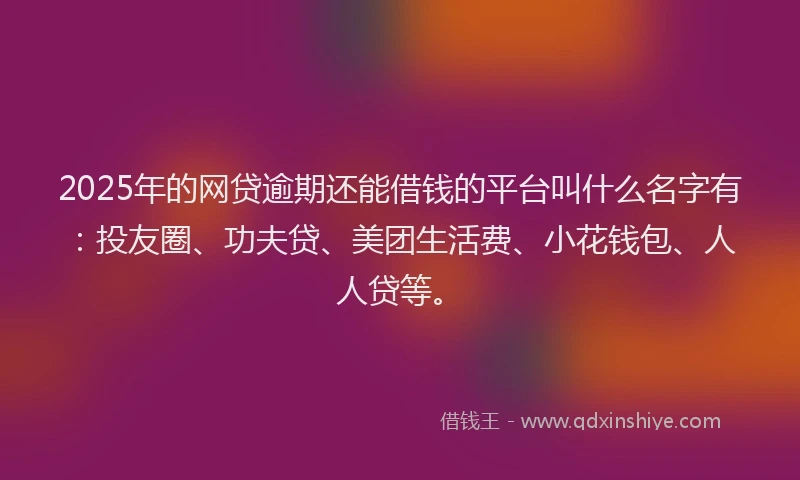 2025年的网贷逾期还能借钱的平台叫什么名字有：投友圈、功夫贷、美团生活费、小花钱包、人人贷等。