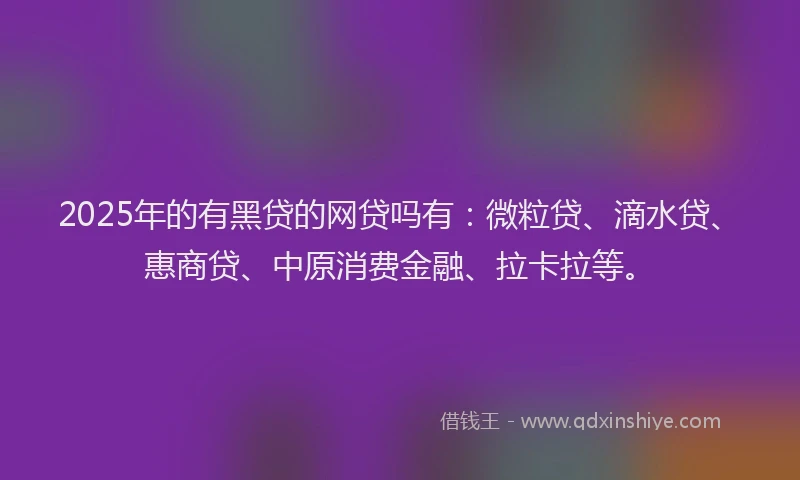 2025年的有黑贷的网贷吗有：微粒贷、滴水贷、惠商贷、中原消费金融、拉卡拉等。