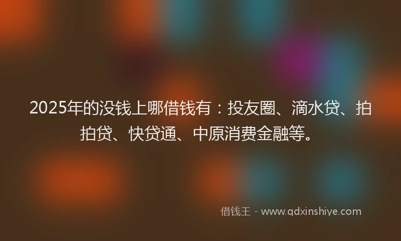 2025年的没钱上哪借钱有：投友圈、滴水贷、拍拍贷、快贷通、中原消费金融等。