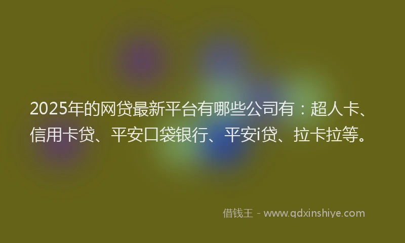 2025年的网贷最新平台有哪些公司有：超人卡、信用卡贷、平安口袋银行、平安i贷、拉卡拉等。