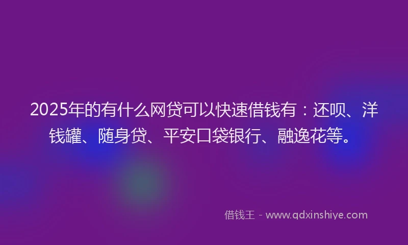 2025年的有什么网贷可以快速借钱有：还呗、洋钱罐、随身贷、平安口袋银行、融逸花等。