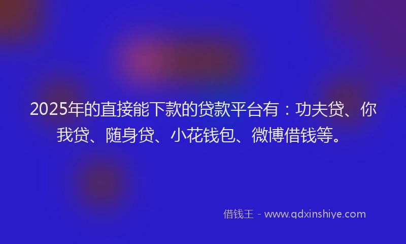2025年的直接能下款的贷款平台有：功夫贷、你我贷、随身贷、小花钱包、微博借钱等。