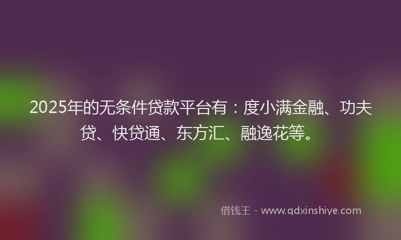2025年的无条件贷款平台有：度小满金融、功夫贷、快贷通、东方汇、融逸花等。