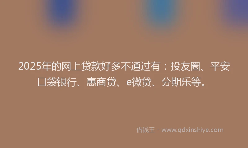 2025年的网上贷款好多不通过有：投友圈、平安口袋银行、惠商贷、e微贷、分期乐等。