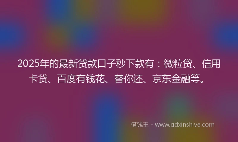 2025年的最新贷款口子秒下款有：微粒贷、信用卡贷、百度有钱花、替你还、京东金融等。