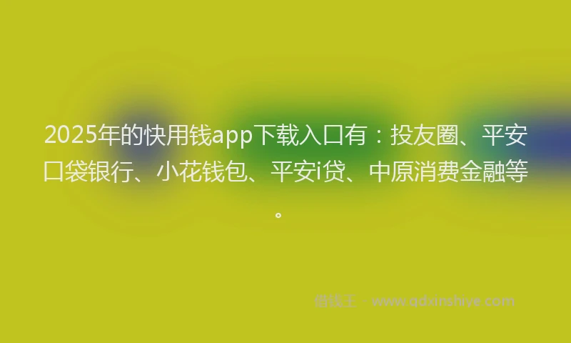 2025年的快用钱app下载入口有：投友圈、平安口袋银行、小花钱包、平安i贷、中原消费金融等。