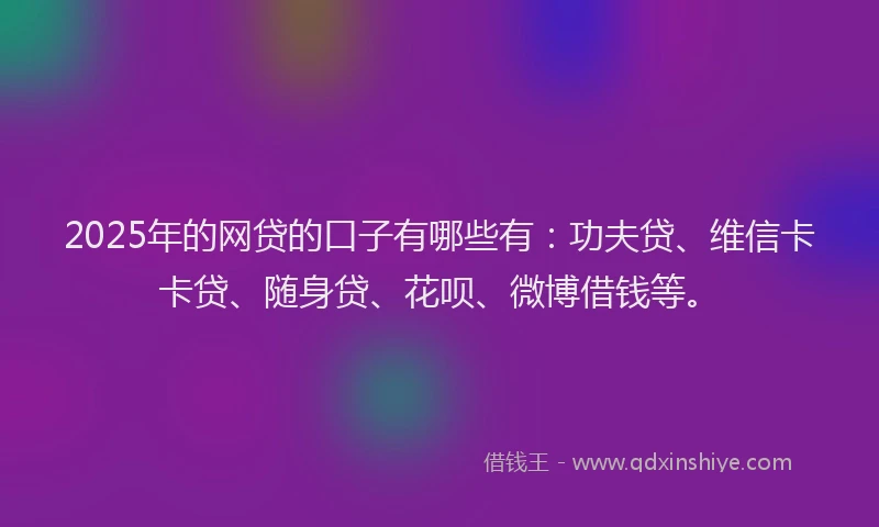 2025年的网贷的口子有哪些有：功夫贷、维信卡卡贷、随身贷、花呗、微博借钱等。