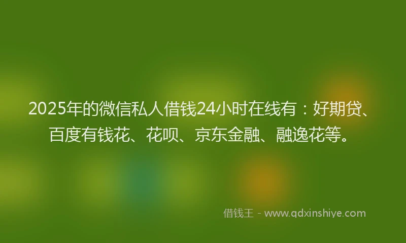 2025年的微信私人借钱24小时在线有：好期贷、百度有钱花、花呗、京东金融、融逸花等。