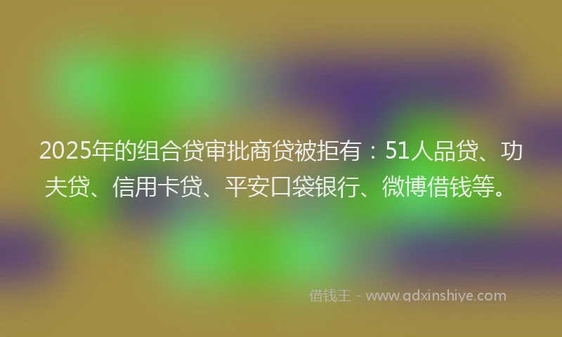 2025年的组合贷审批商贷被拒有：51人品贷、功夫贷、信用卡贷、平安口袋银行、微博借钱等。