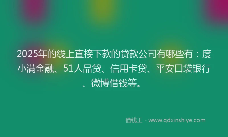 2025年的线上直接下款的贷款公司有哪些有：度小满金融、51人品贷、信用卡贷、平安口袋银行、微博借钱等。