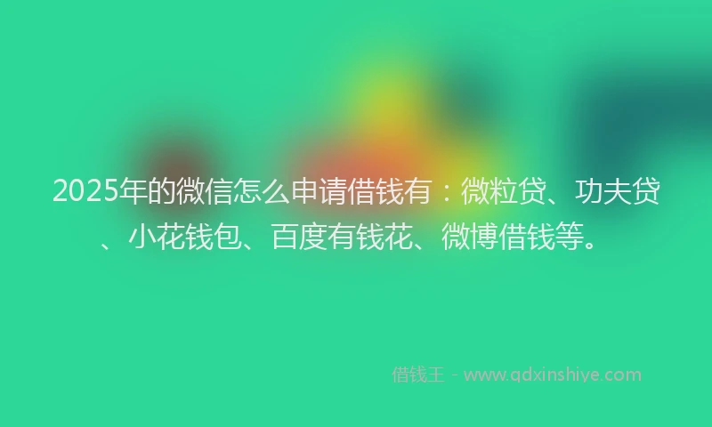 2025年的微信怎么申请借钱有：微粒贷、功夫贷、小花钱包、百度有钱花、微博借钱等。