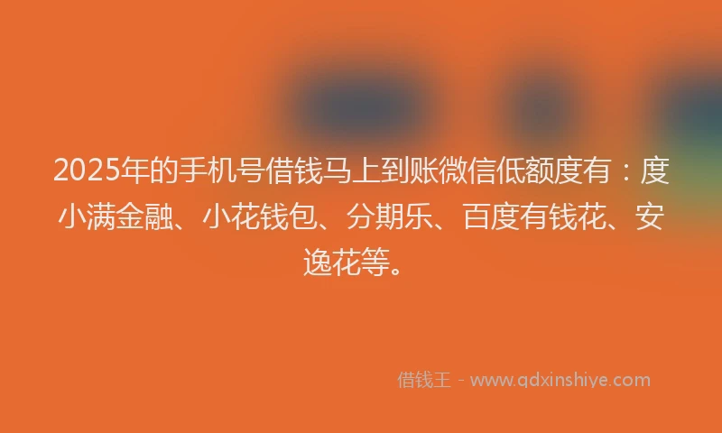 2025年的手机号借钱马上到账微信低额度有：度小满金融、小花钱包、分期乐、百度有钱花、安逸花等。