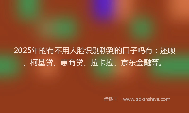 2025年的有不用人脸识别秒到的口子吗有：还呗、柯基贷、惠商贷、拉卡拉、京东金融等。