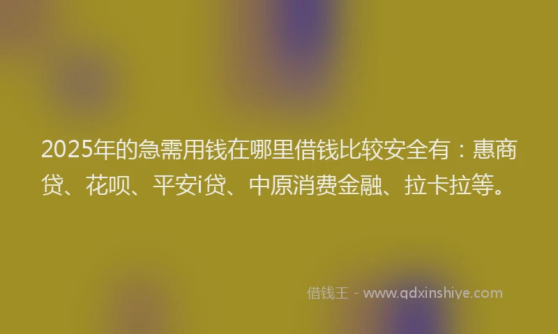2025年的急需用钱在哪里借钱比较安全有：惠商贷、花呗、平安i贷、中原消费金融、拉卡拉等。