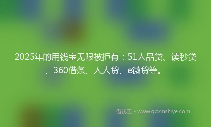 2025年的用钱宝无限被拒有：51人品贷、读秒贷、360借条、人人贷、e微贷等。