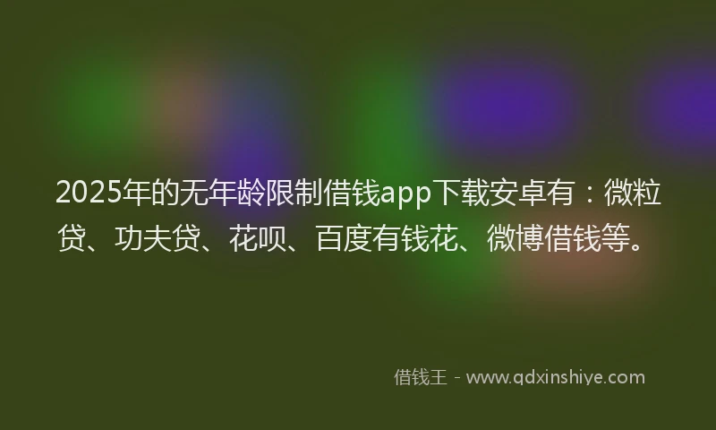 2025年的无年龄限制借钱app下载安卓有：微粒贷、功夫贷、花呗、百度有钱花、微博借钱等。