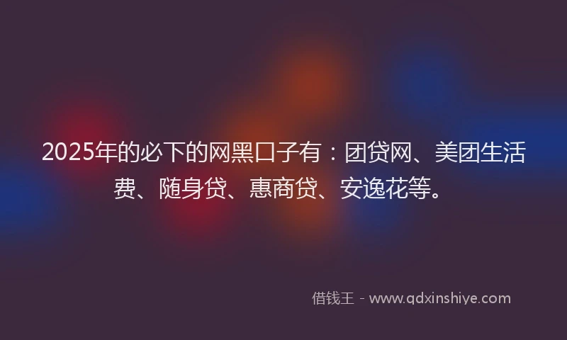 2025年的必下的网黑口子有：团贷网、美团生活费、随身贷、惠商贷、安逸花等。