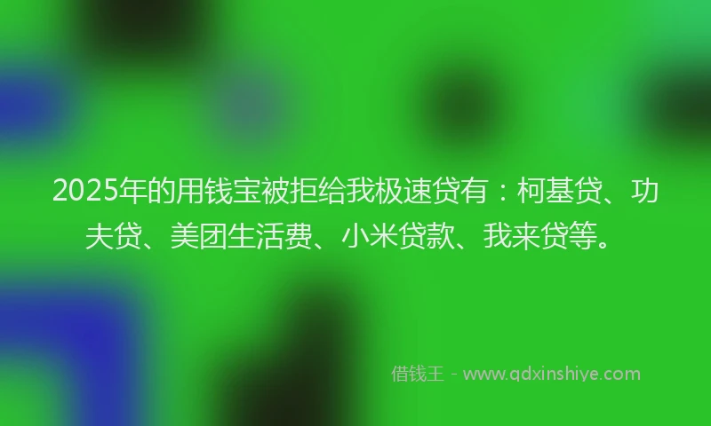 2025年的用钱宝被拒给我极速贷有：柯基贷、功夫贷、美团生活费、小米贷款、我来贷等。